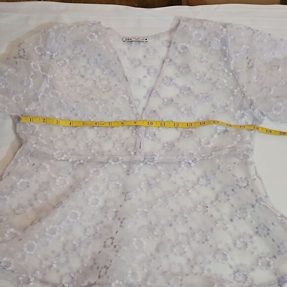 Zara sheer Pale Lavender Embroidered Whimsigoth top size Medium - Picture 8 of 9
